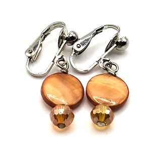 Bohemian Dyed Abalone Clip On Earrings 1.2in long